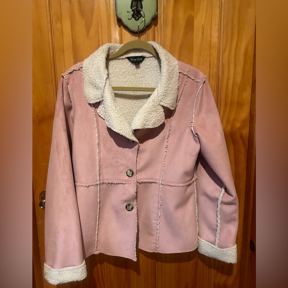 TRUE GRIT pink suede w/shearling lining & cuffs & collar jacket